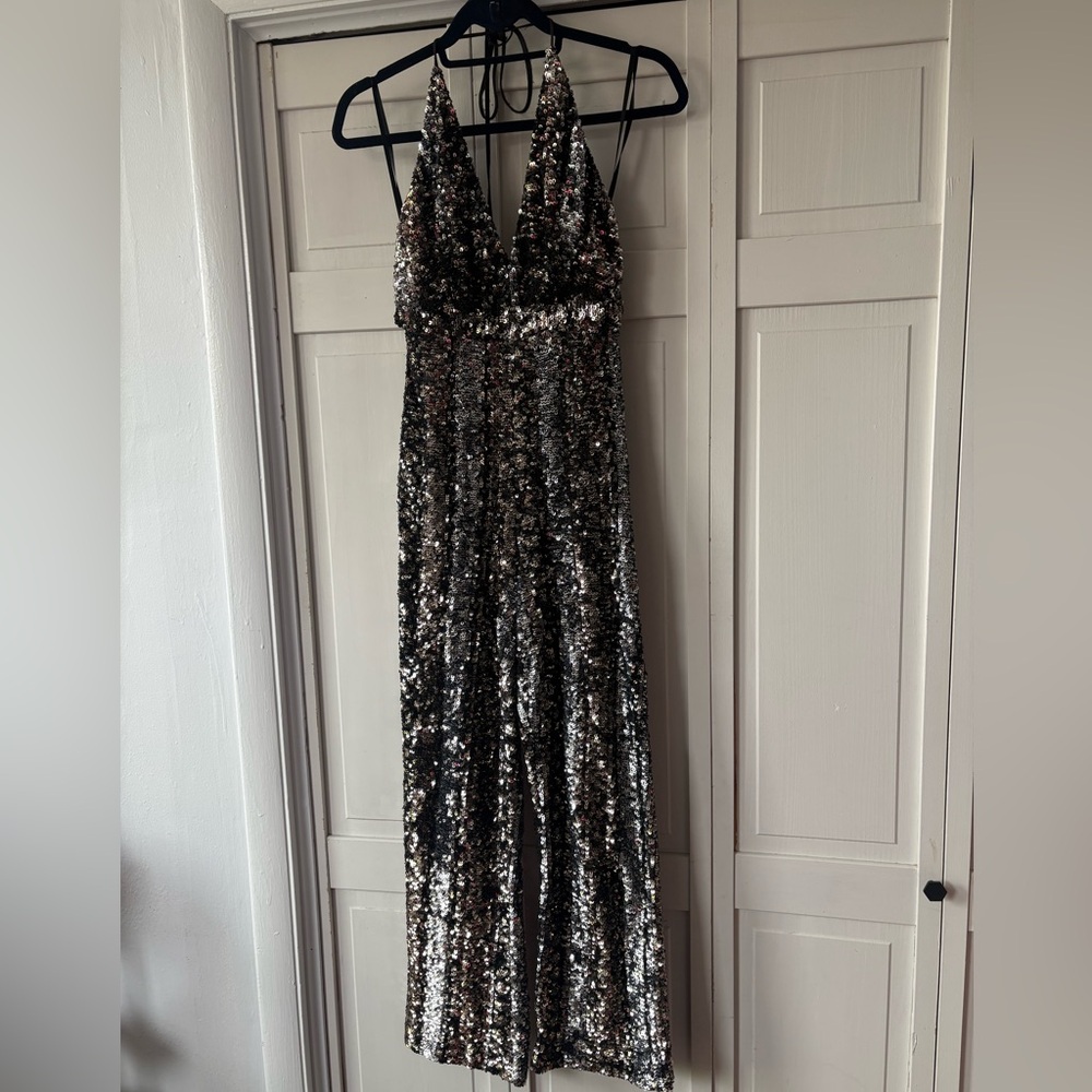 Bardot Black and Silver Sequin holiday jump suit